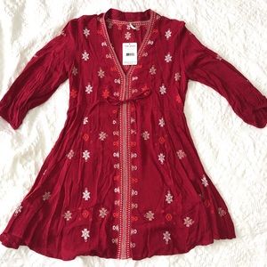 NWT free people dark pink hand stitched dress